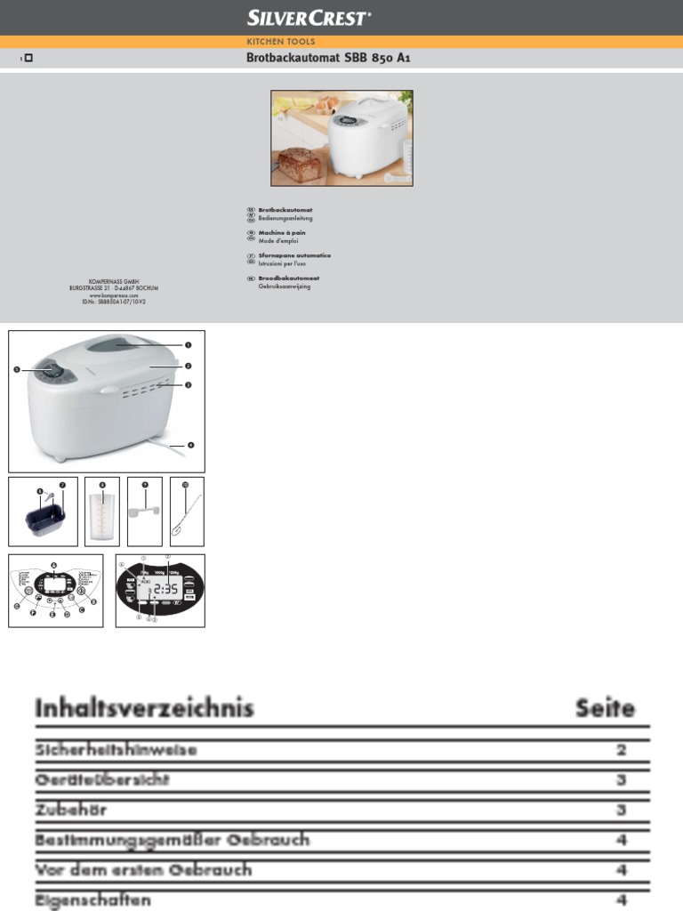 | 1A1 850 PDF Bread SBB Maker SilverCrest PDF