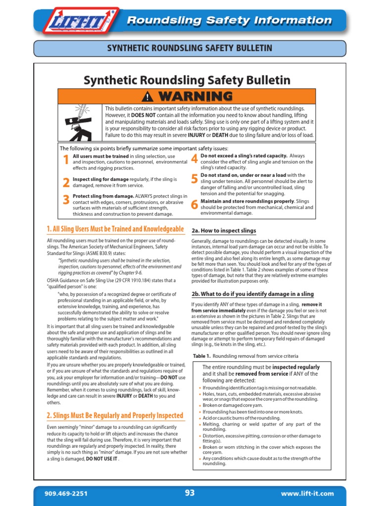 Synthetic Roundsling Safety Bulletin: Warning | PDF | Safety | Knot