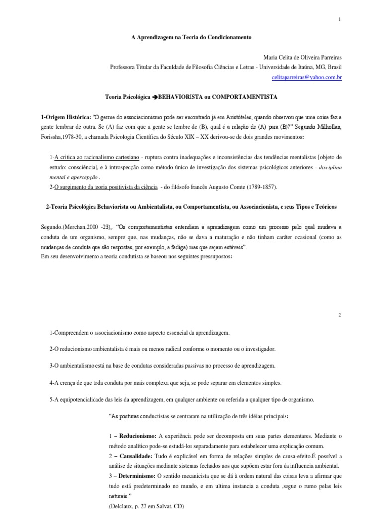 Teoria do Condicionamento de Pavlov | PDF | Behaviorismo | Aprendizado