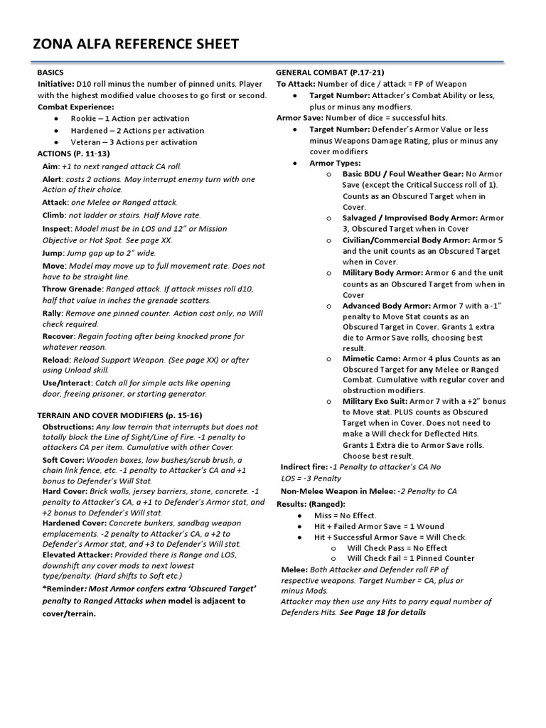 Last Days Zombie Apocalypse Quick Reference Sheet | PDF | Rocket ...