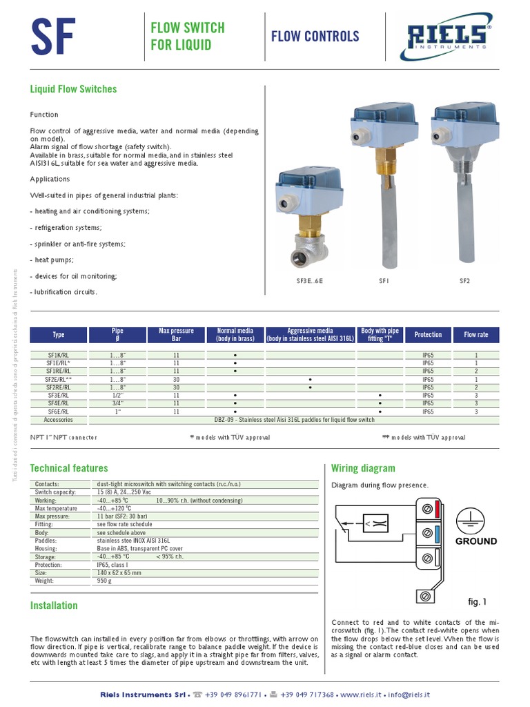 SF1K Liquid Flow Switch Overview | PDF | Pipe (Fluid Conveyance) | Switch