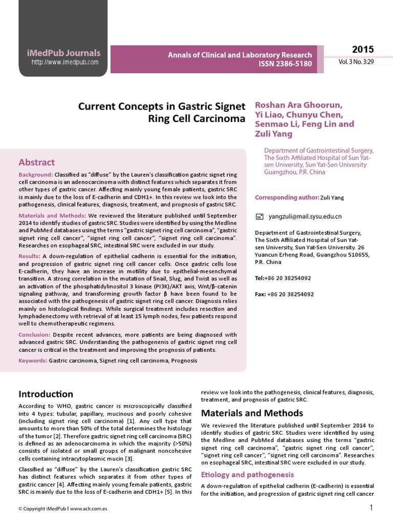 Current Concepts in Gastric Signet Ring Cell Carcinoma | PDF ...