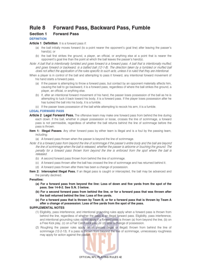 Forward Pass Rules and Definitions | PDF | Teams | Sport Variants