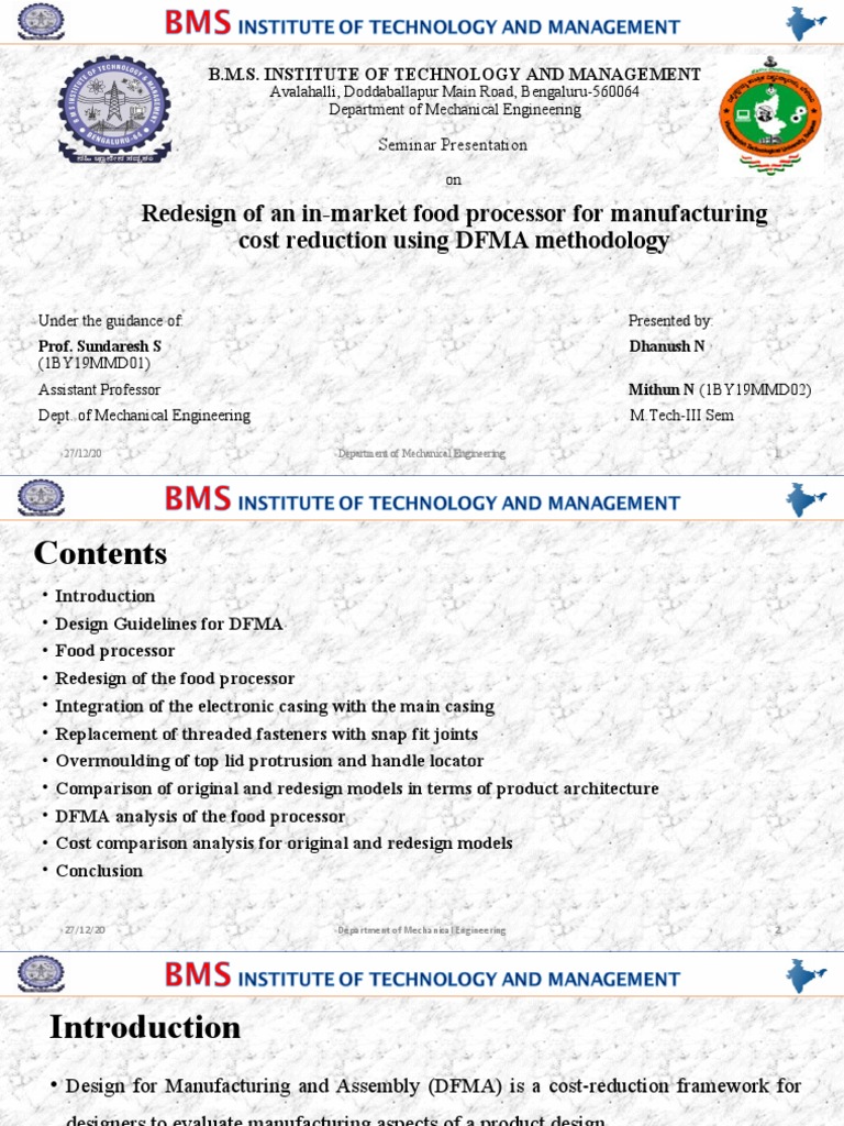 Dfma Case Study On Food Processor Pdf Central Processing Unit