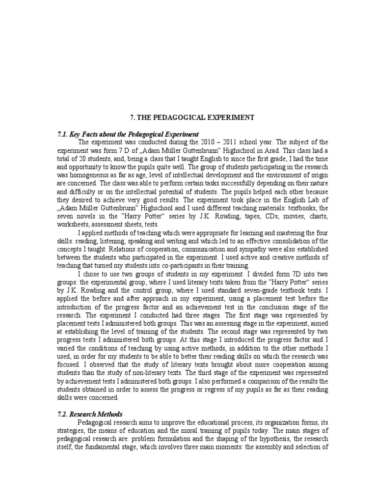 Pedagogical Experiment in Reading Skills | PDF | Motivation | Motivational