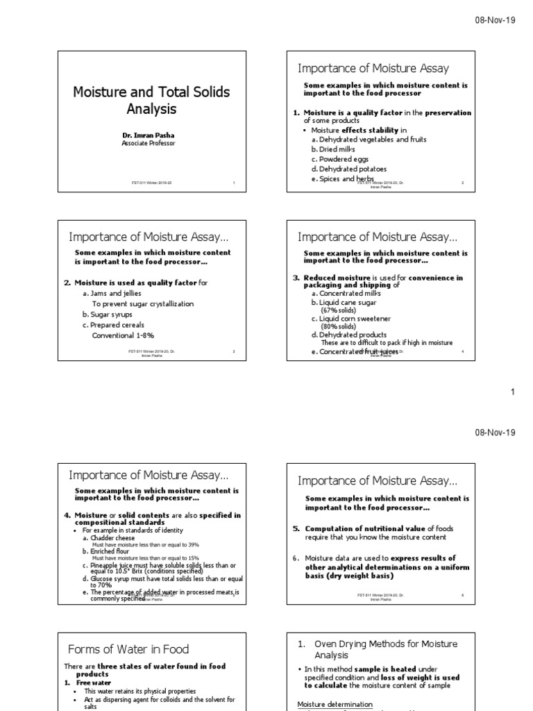 Moisture Analysis Methods in Food | PDF | Distillation | Soil