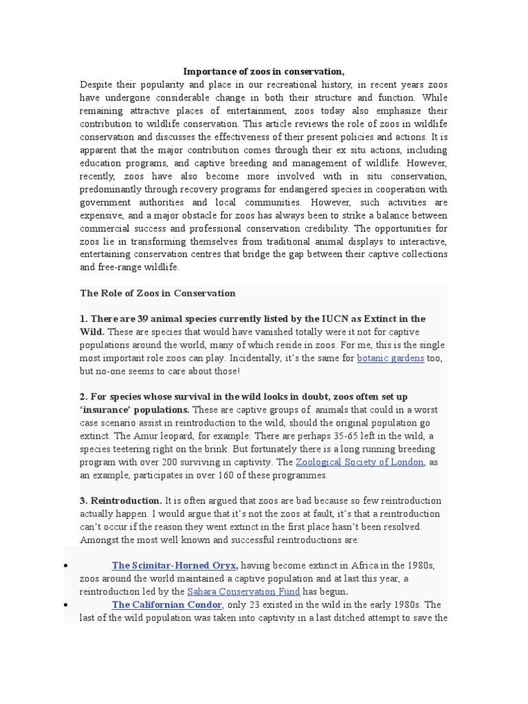 Importance of Zoos in Conservation PDF Zoo Conservation Biology