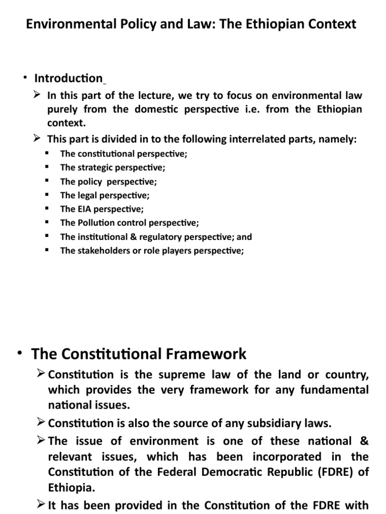 Environmental Policy and Law The Ethiopian Context Introduction