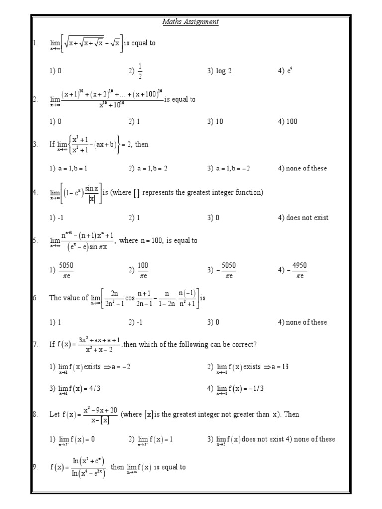 1 2 Log 2 E: Maths Assignment | PDF | Function (Mathematics) | Abstract ...