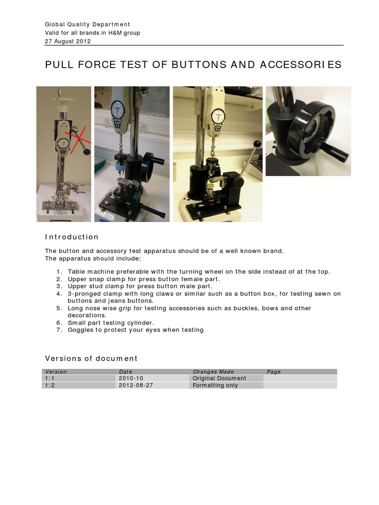 Button Pull Test Procedure Guidelines | PDF | Clothing