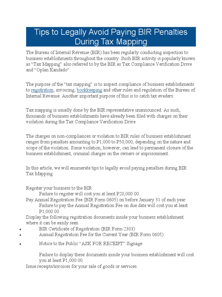 Ten Tips for Legally Avoiding BIR Penalties During Tax Compliance