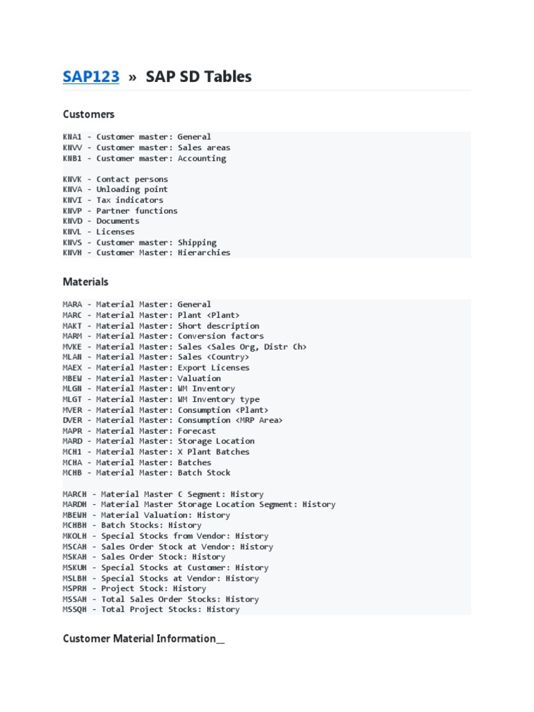 SAP SD Tables PDF Information Technology Management Information