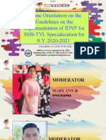 Online Orientation On The Guidelines On The Implementation of JDVP For SHS-TVL Specialization For S.Y. 2020-2021