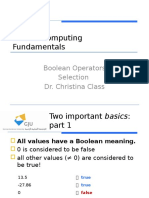CS 116 Computing Fundamentals: Boolean Operators Selection Dr. Christina Class