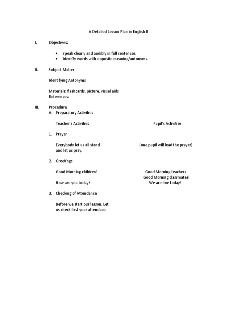 Antonyms Lesson Plan for Grade 2 | PDF | Language Arts & Discipline