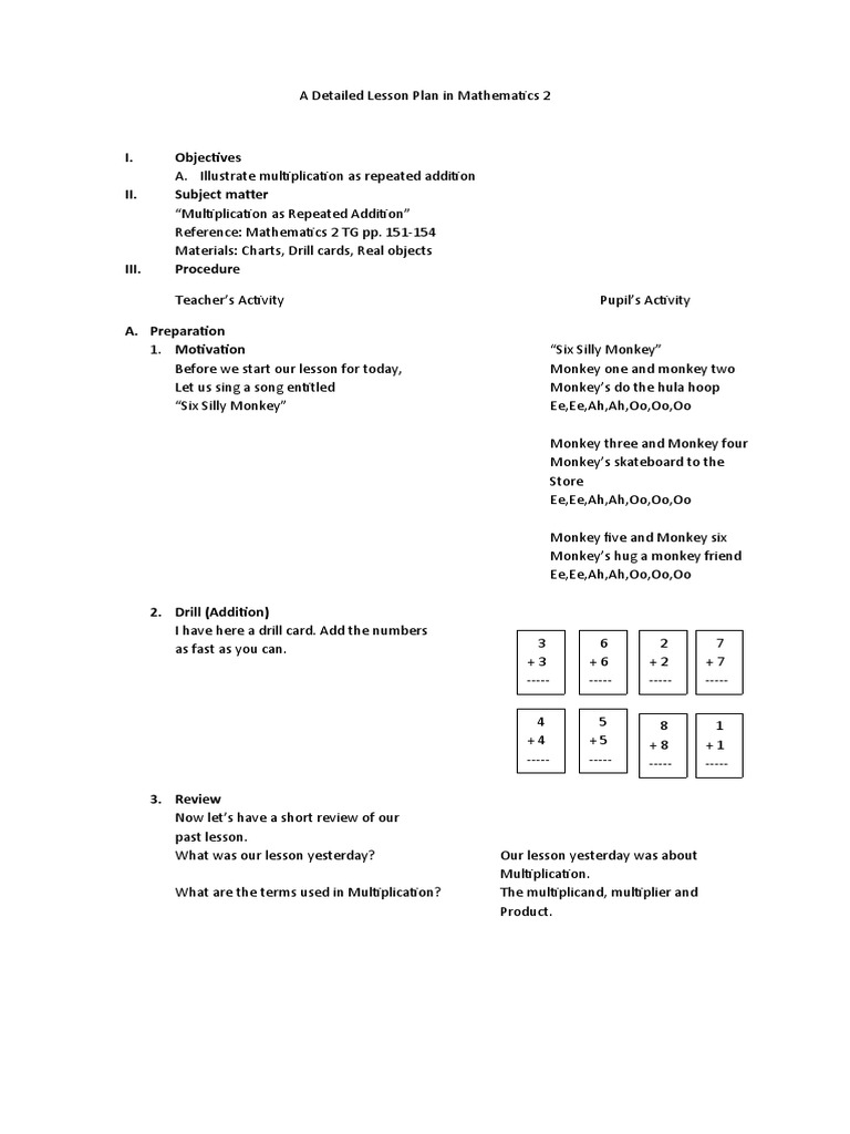 Grade 2 Multiplication Lesson Plan | PDF | Multiplication | Communication