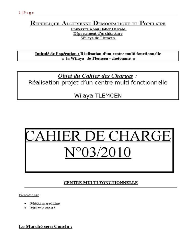 Page De Garde Cahier Des Charges Exemples Cahier de Charge | PDF | Appel d'offres | Assurance
