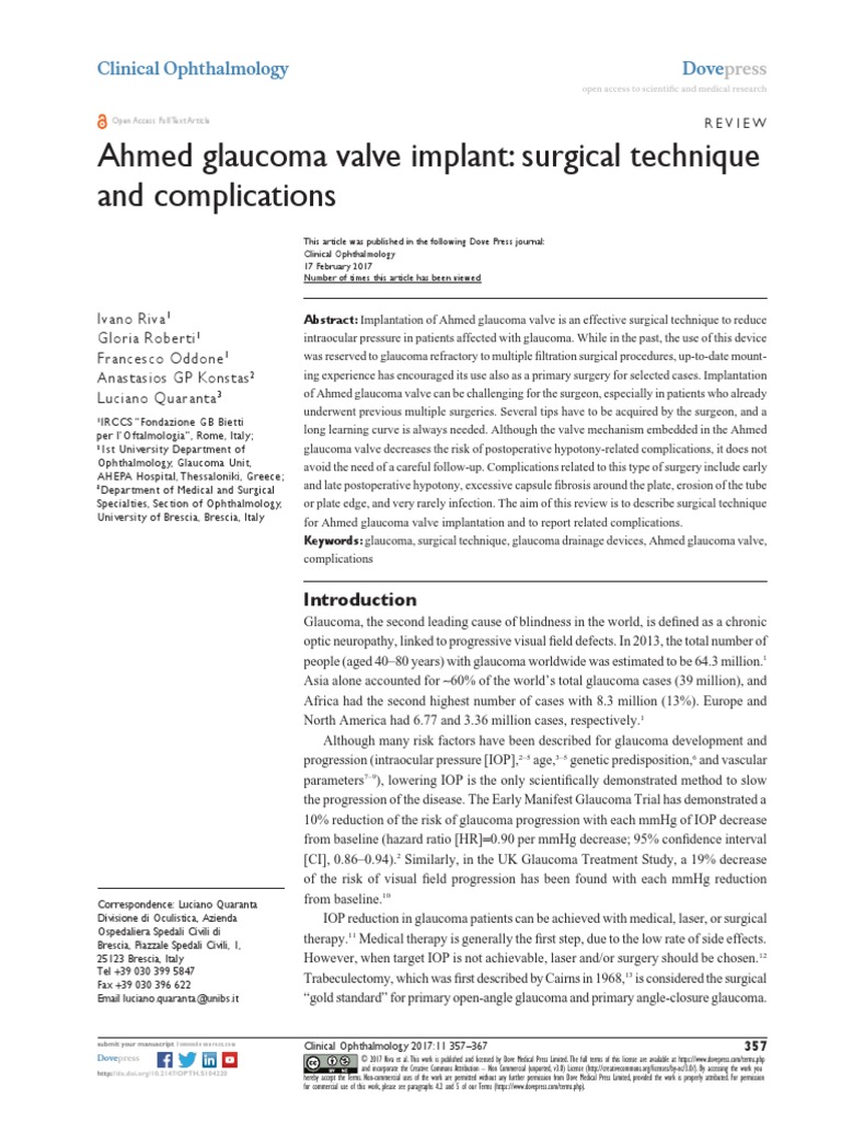Ahmed Valve Implant Surgical Technique and Complications