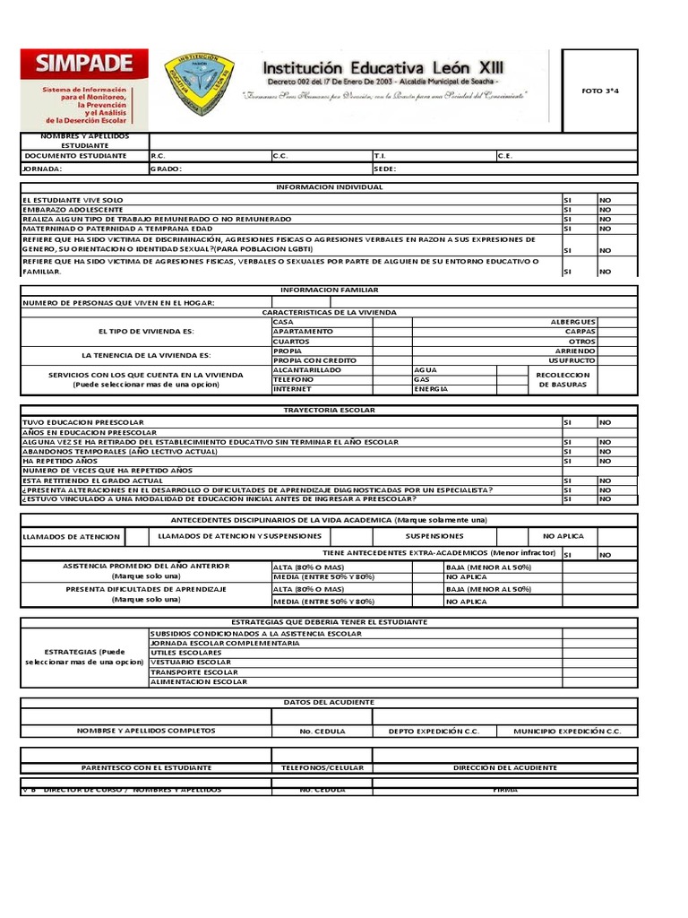 Formulario Simpade PDF PDF Educación de la primera infancia