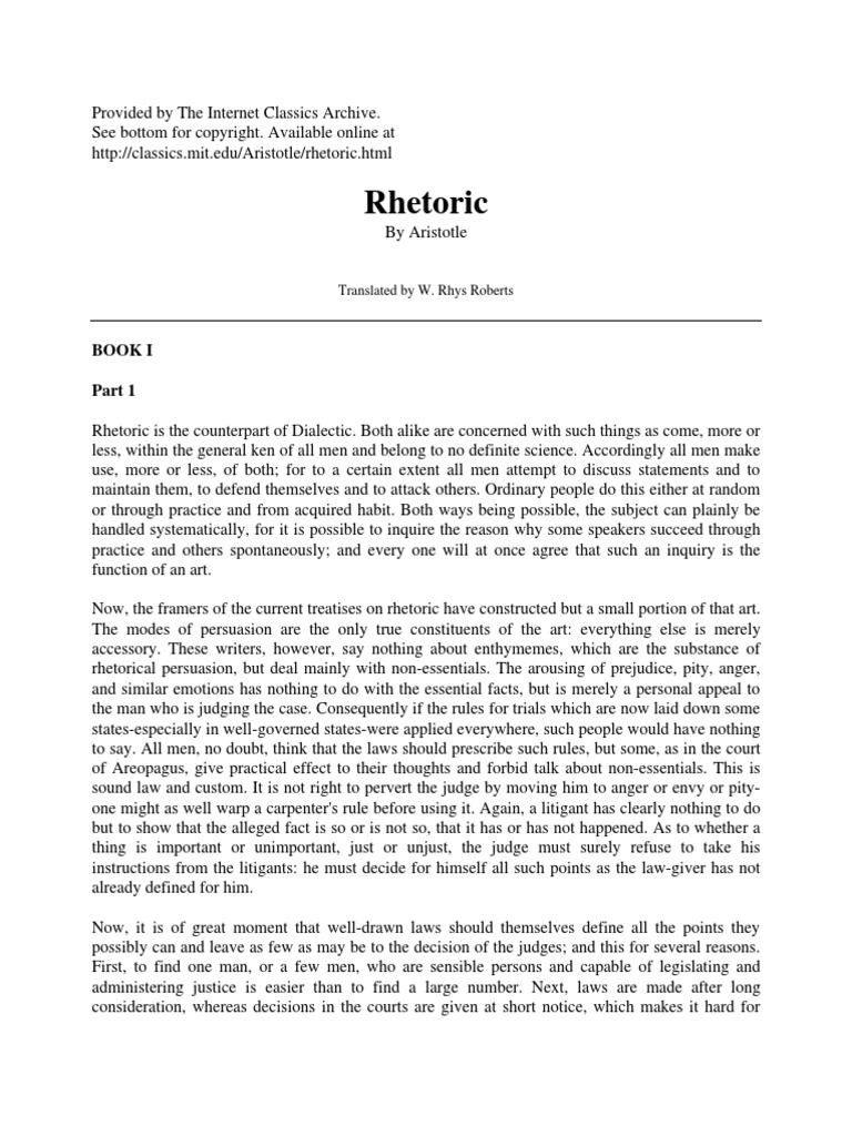 Rhetoric: Book I | PDF | Rhetoric | Inductive Reasoning