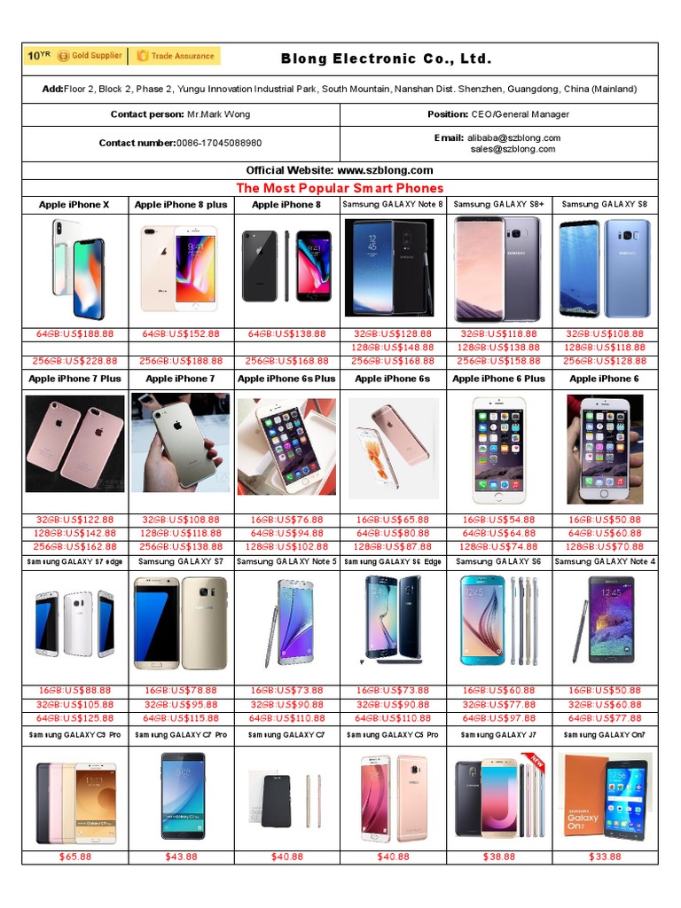 Blong Electronics: Popular Smartphones List | PDF | Apple Inc. | I Phone