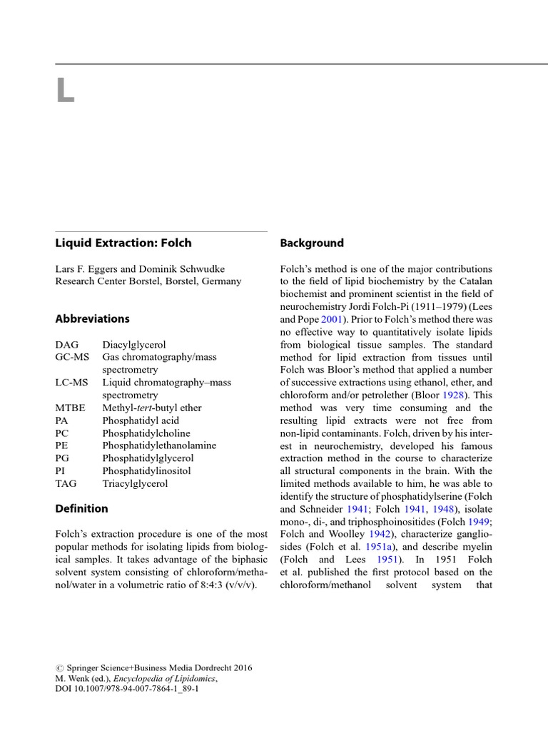 Folch Method for Lipid Extraction | PDF | Liquid Chromatography–Mass ...