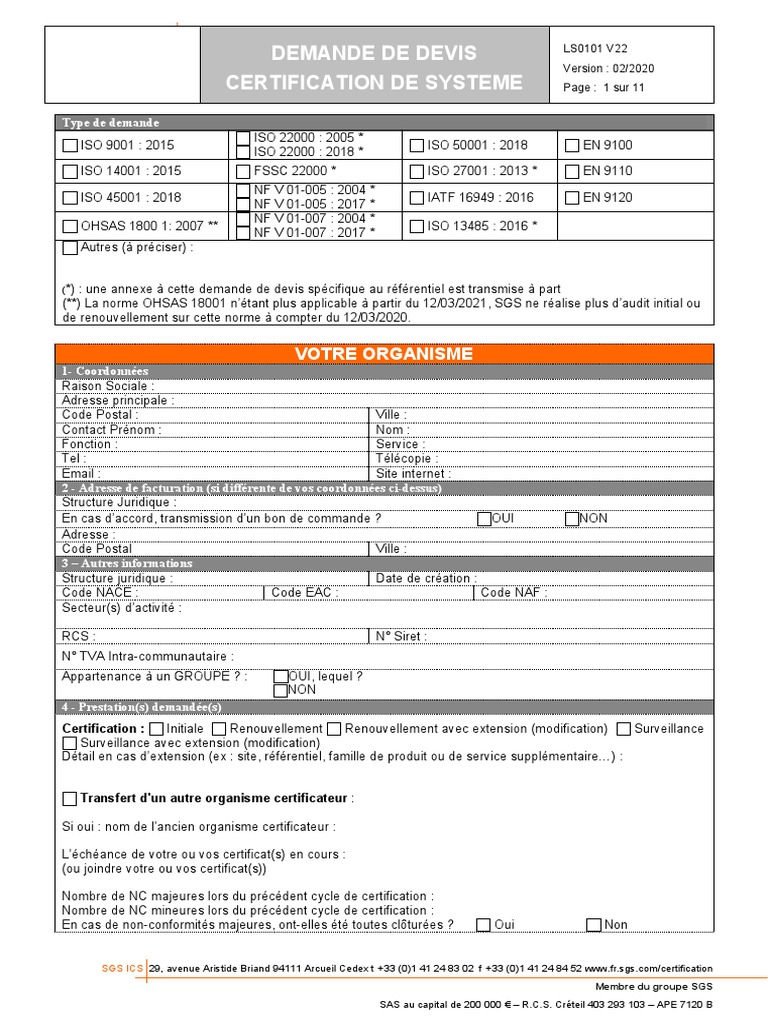 Demande de devis pour certification ISO | PDF | Gestion de l'énergie ...