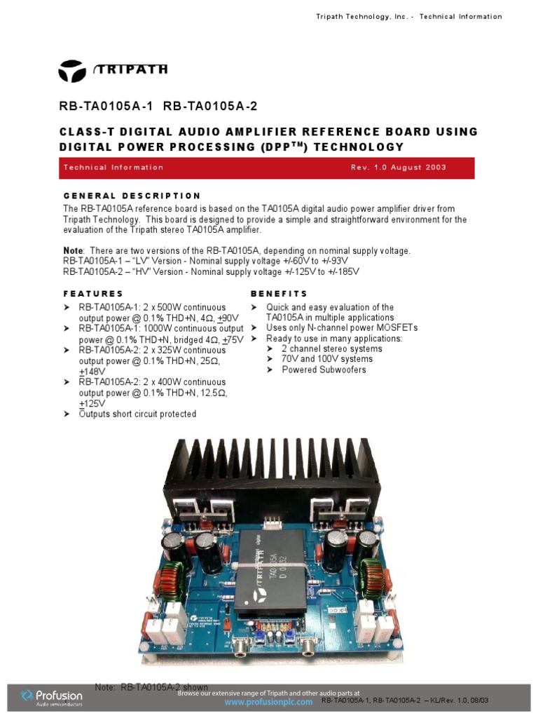 Tripath TA0105A Amplifier Reference Board | PDF | Amplifier ...