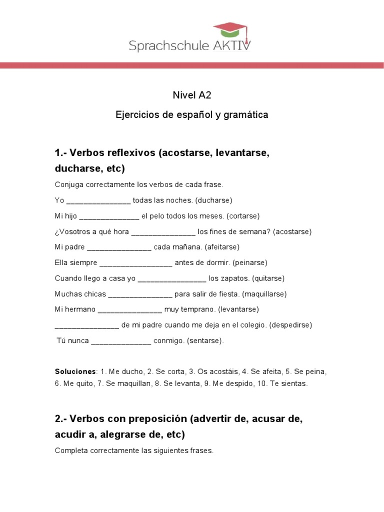 Ejercicios de español A2 con soluciones | PDF