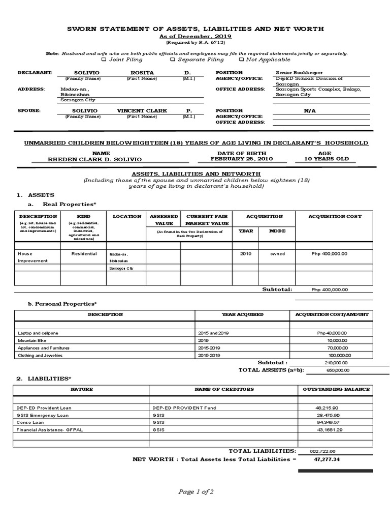Public Officials' Asset Disclosure | PDF | Net Worth | Government