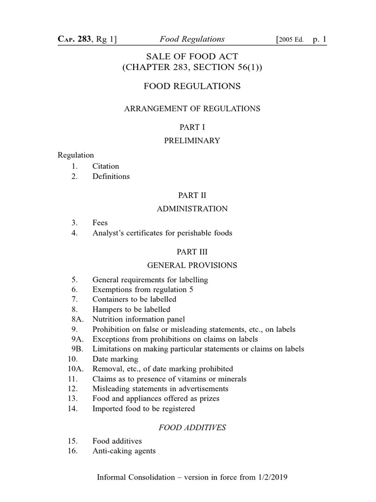 Food Regulations and Standards | PDF | Flour | Cream