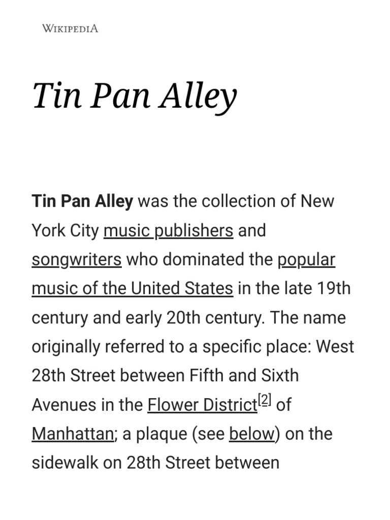 Tin Pan Alley Wikipedia Pdf Entertainment General Jazz Music