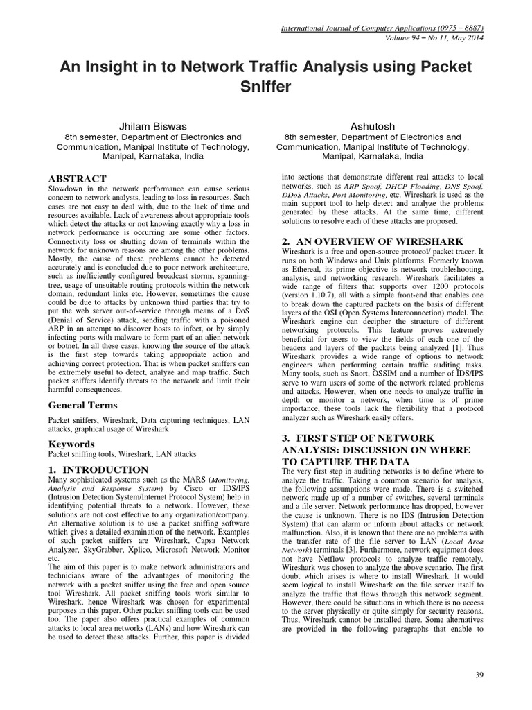 An Insight in To Network Traffic Analysis Using Packet Sniffer | PDF ...