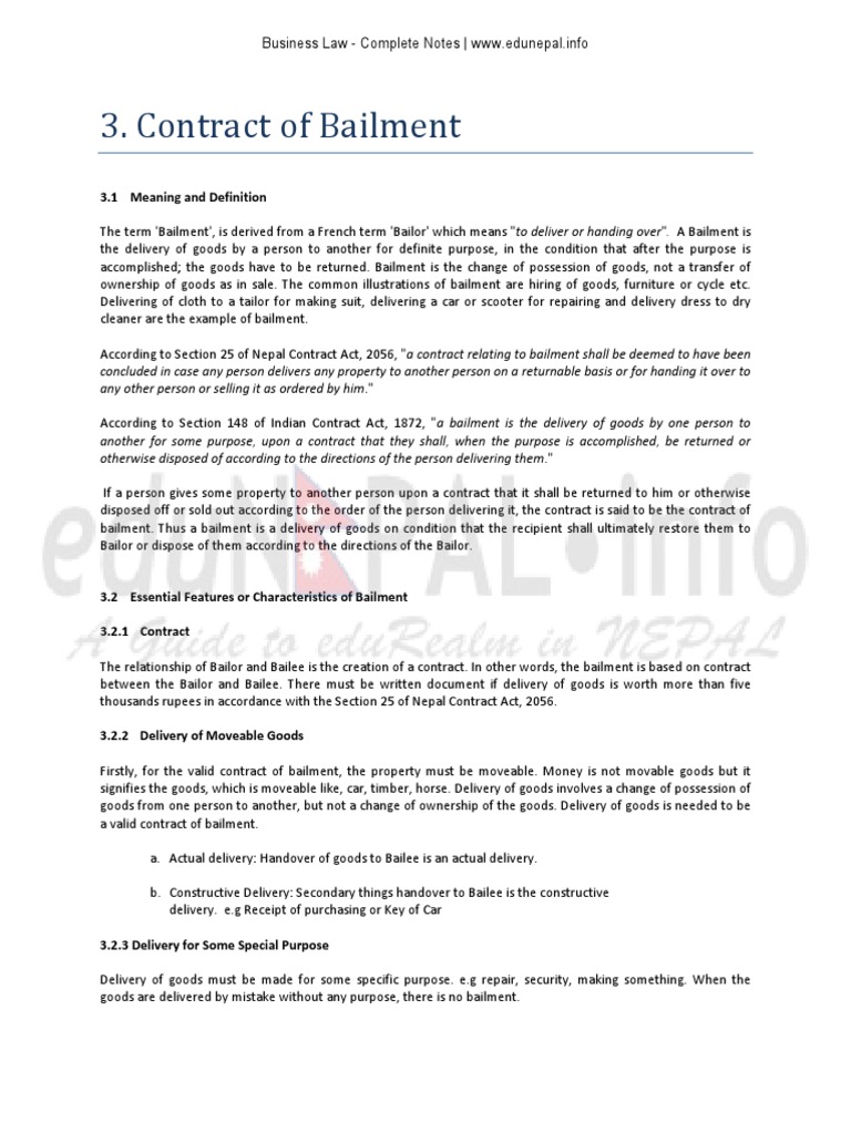 Understanding the Contract of Bailment | PDF | Indemnity | Guarantee