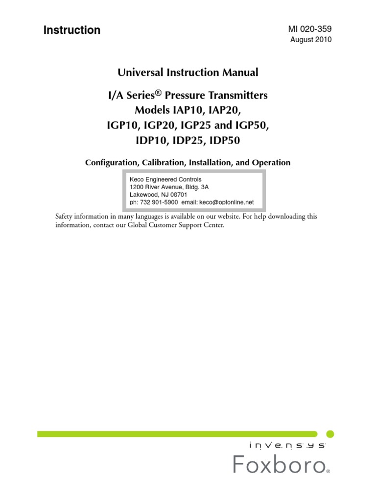Foxboro Universal Instruction Manual IA Series Pressure