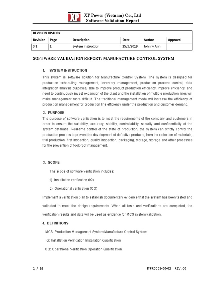 XP Power Vietnam Software Validation Report | PDF | Verification And ...