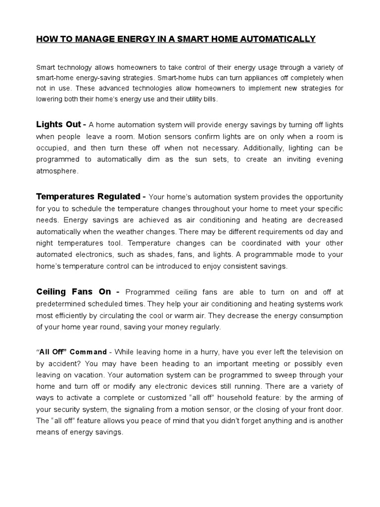 How To Manage Energy in A Smart Home Automatically | PDF