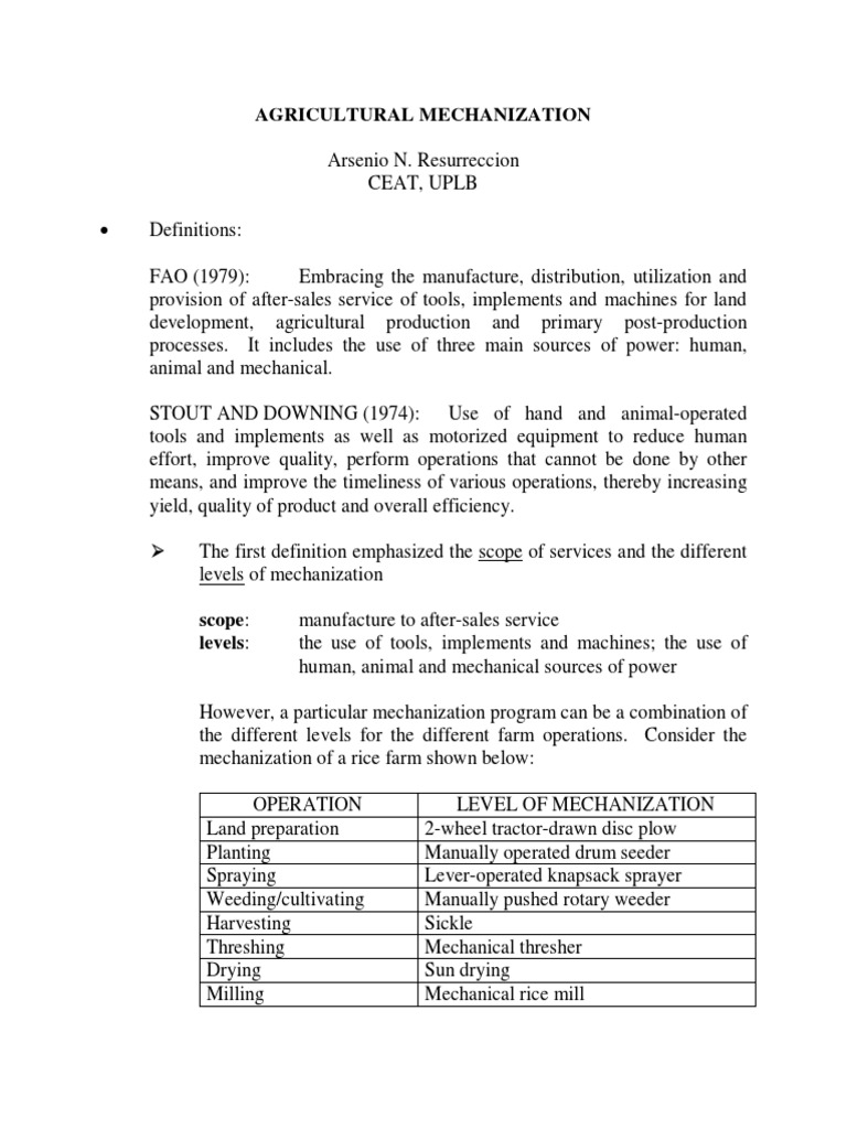 3 Review Notes AGRICULTURAL MECHANIZATION PDF Mechanization
