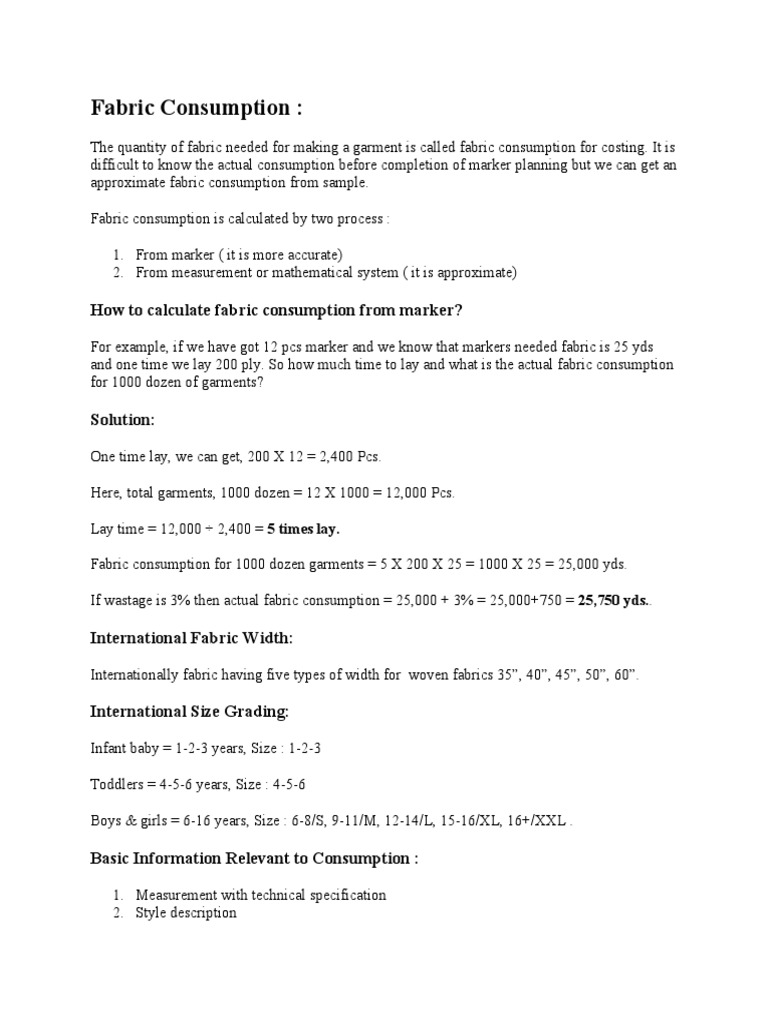 How To Calculate Fabric Consumption From Marker? PDF Yard Shirt