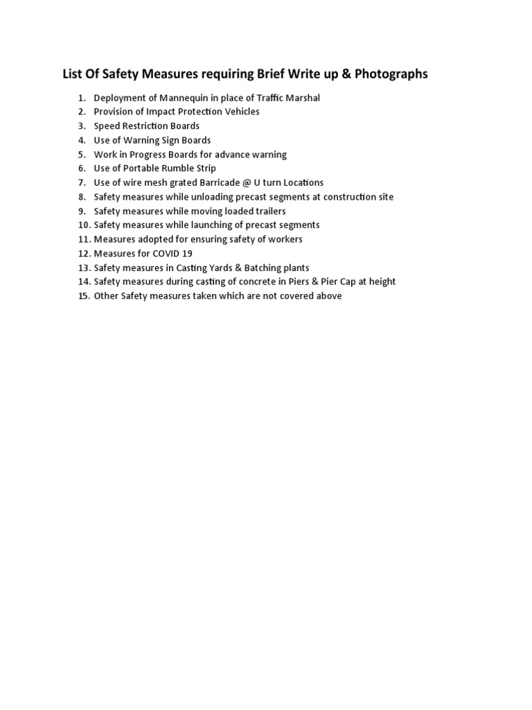 List of Safety Measures PDF