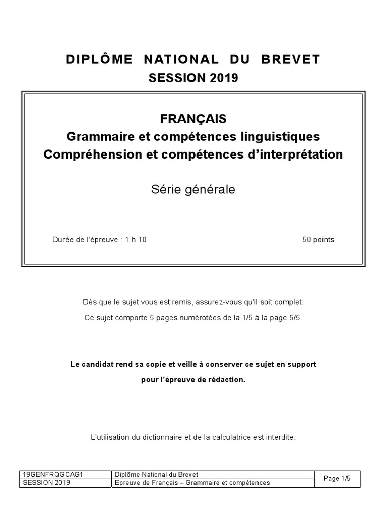 Sujet Brevet Français Poésie Avec Corrigé DNB Francais 2019 | PDF | Victor Hugo | Poésie