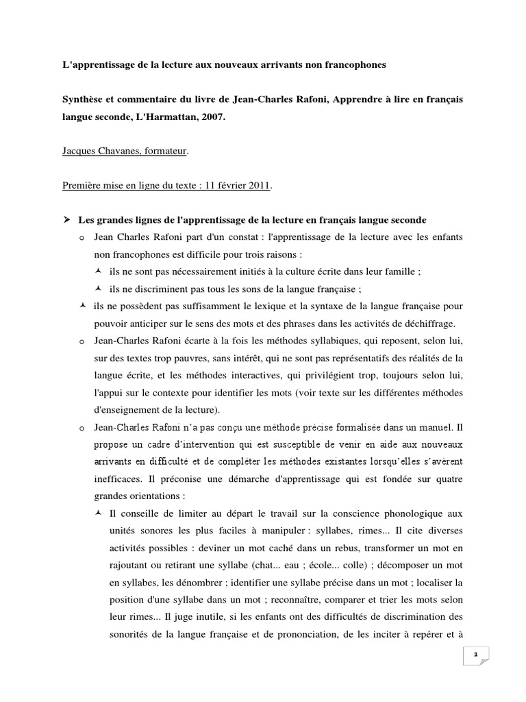 Apprentissage de la lecture en français | PDF | Apprentissage de la ...