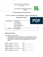 Course Title: Critical Literary Analysis (LS202)