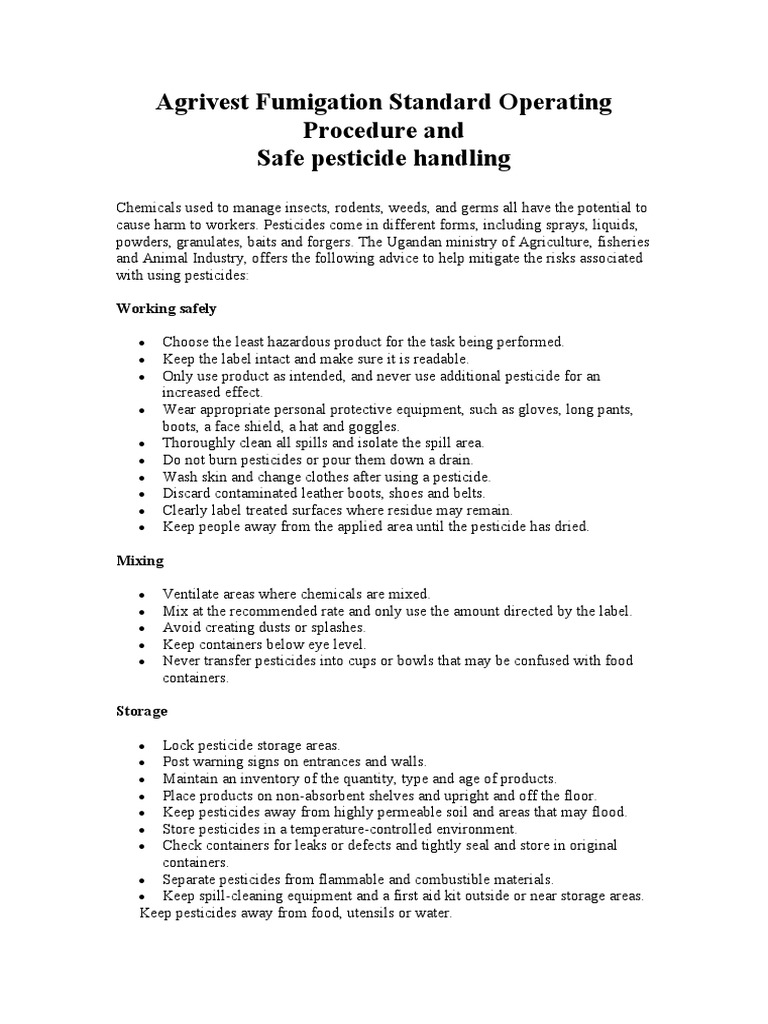 Agrivest Fumigation SOP | PDF | Pesticide | Personal Protective Equipment