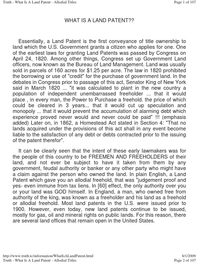 What Is A Land Patent PDF Mortgage Law Title (Property)