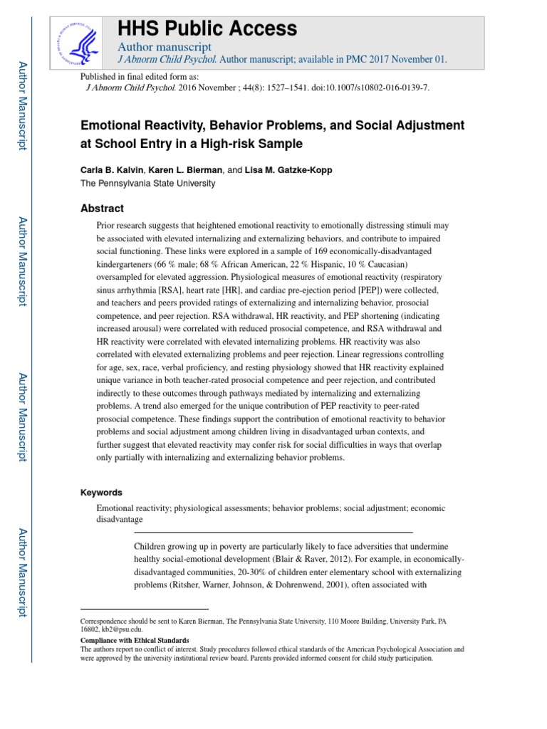 Emotional Reactivity and Behavior in Kids | PDF | Affect (Psychology ...