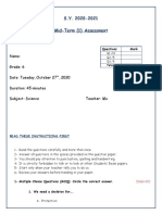 Mid-Term Assessment Term 1 Grade 6 Science Paper