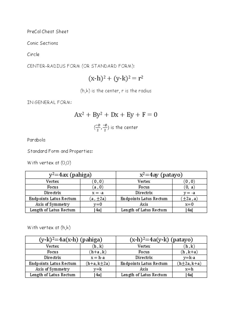 PreCal Formulas | PDF | Trigonometric Functions | Elementary Geometry