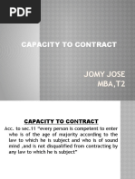 Capacity To Contract: Jomy Jose MBA, T2