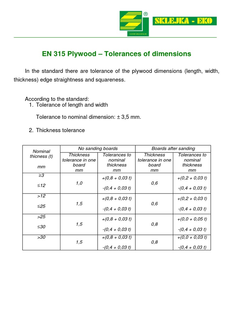 EN 315 Plywood - Tolerances of Dimensions | PDF | Teaching Methods ...